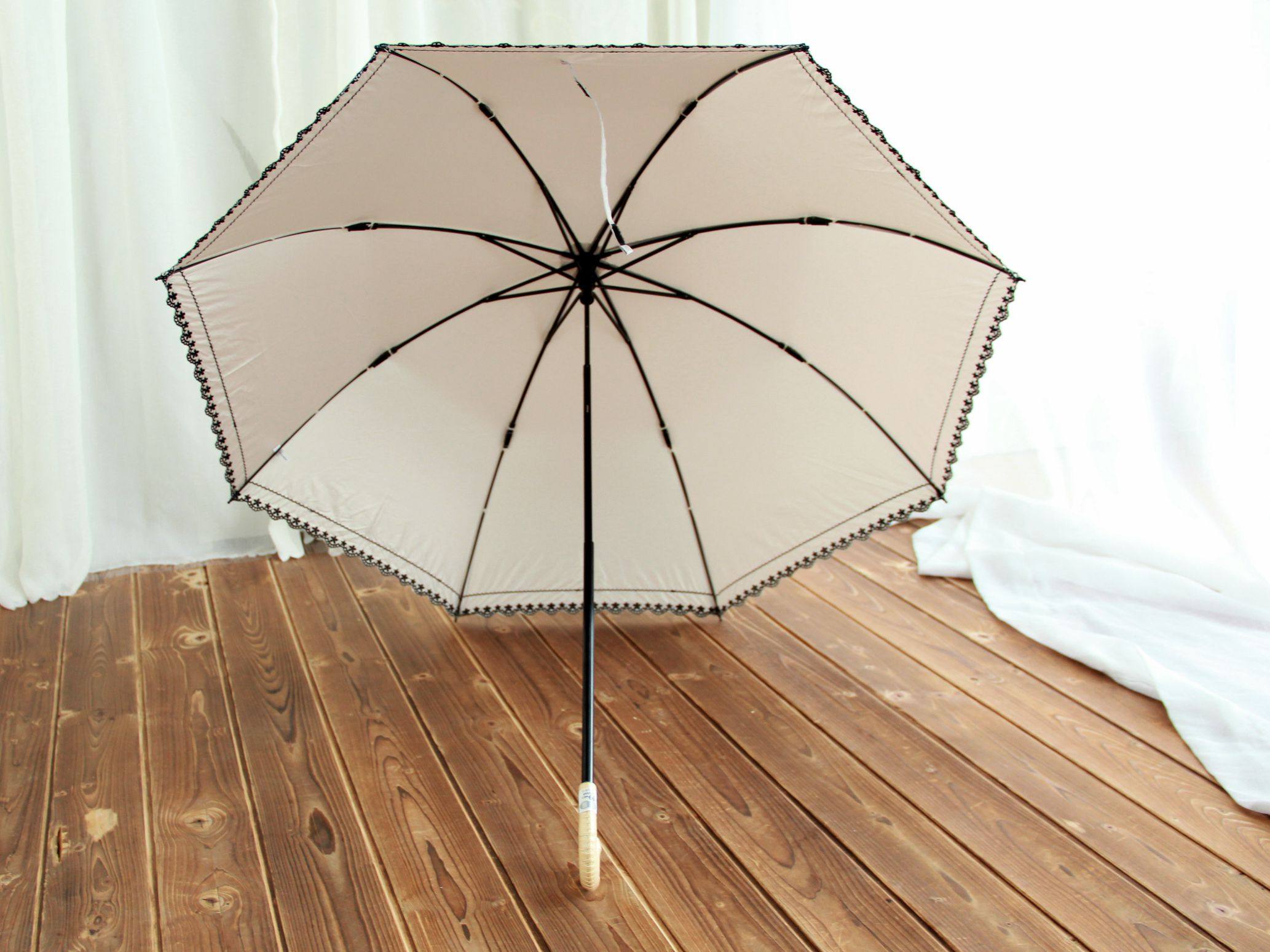 日单防晒太阳伞二折弯钩阳伞花朵刺绣精美遮阳伞伞