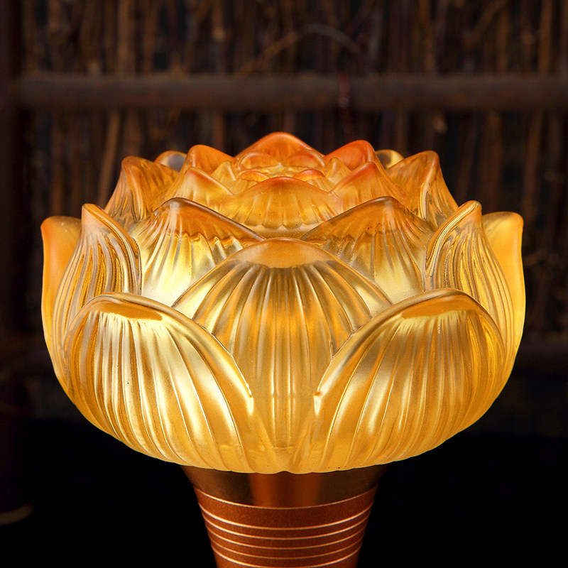 水晶莲花灯 一对 佛教七彩琉璃供佛灯插电长明灯佛台观音家用供灯