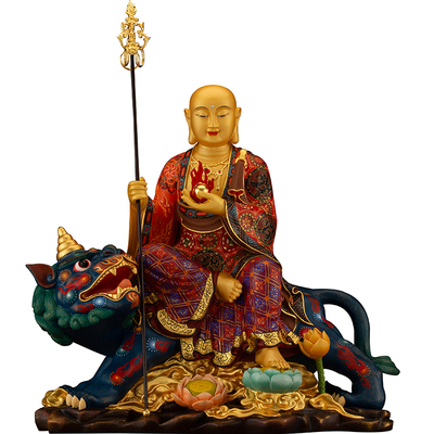 台湾彩绘坐骑地藏王佛像佛像居家供养纯铜王骑谛听王菩萨菩萨摆件