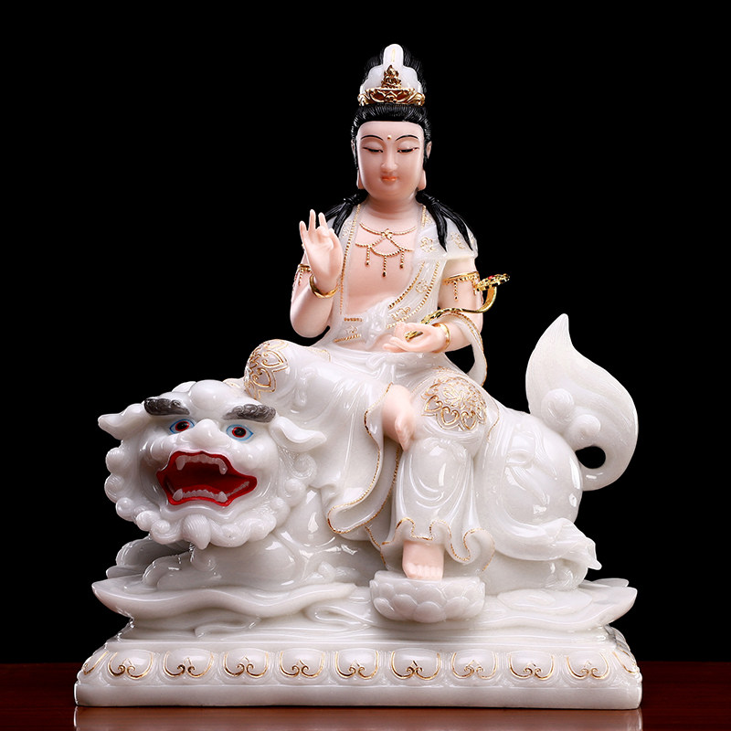 文殊普贤佛像汉白玉文殊师利菩萨智慧摆件供奉普贤菩萨华严三圣
