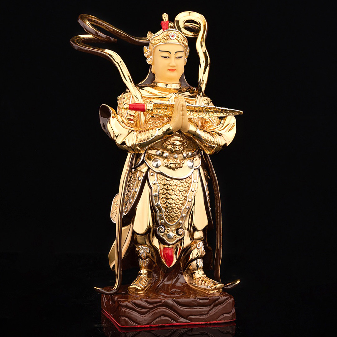 台湾鎏金韦陀佛像纯铜合掌韦驮菩萨神像降魔摆件