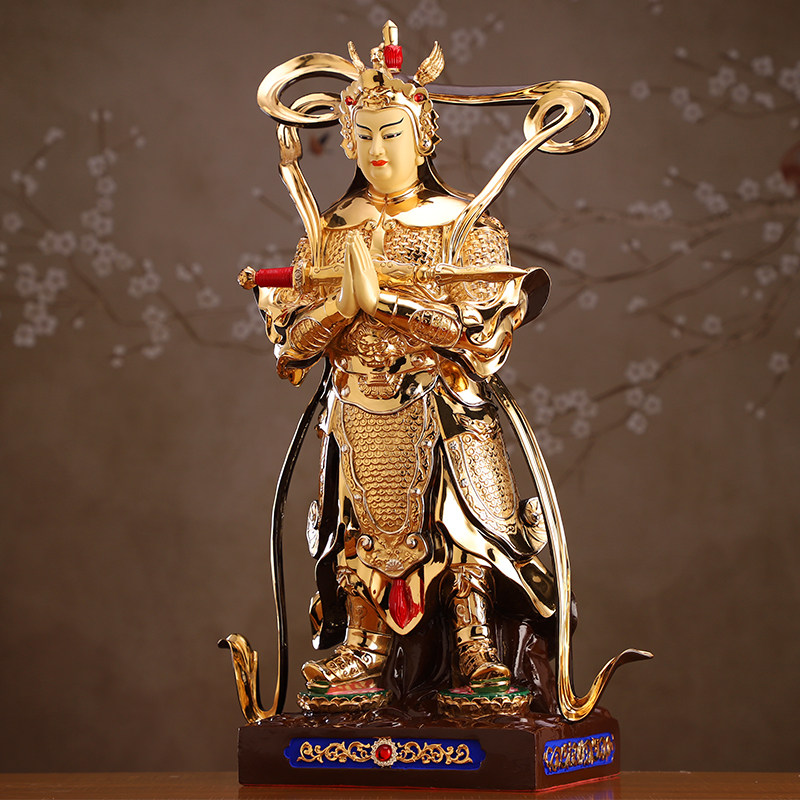 台湾鎏金韦陀佛像纯铜合掌韦驮菩萨神像降魔摆件