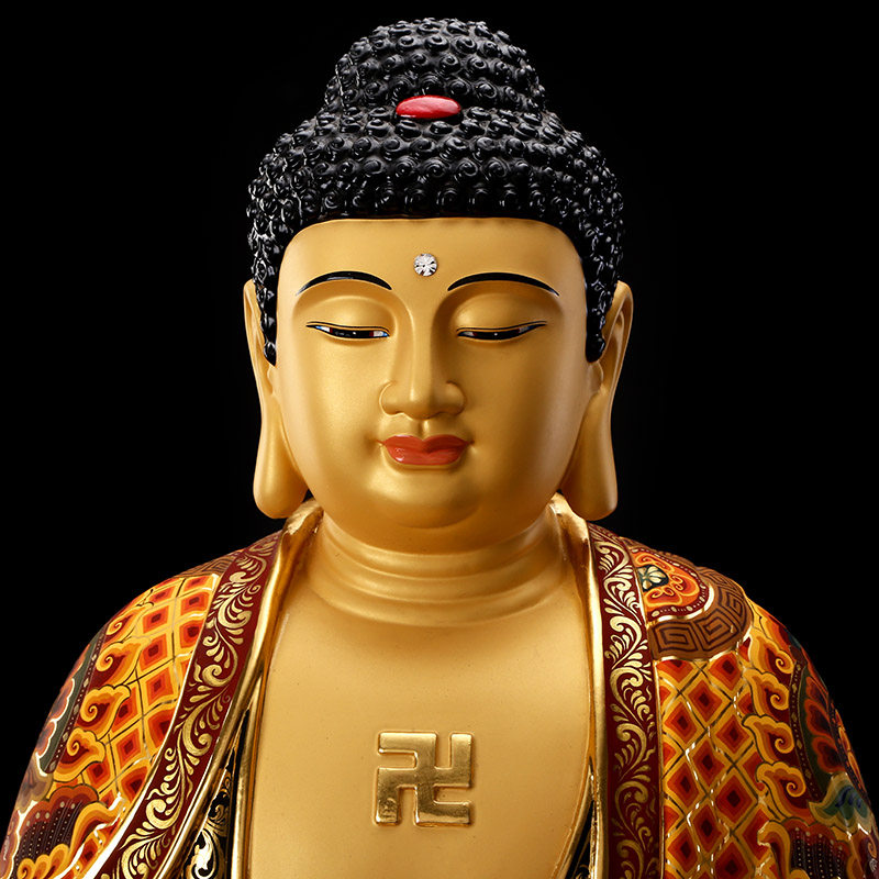 圆通佛具手工彩绘贴金释迦牟尼佛像如来如来佛佛祖摆件