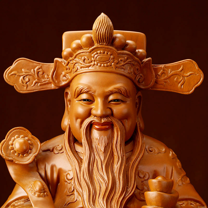 神像木雕财神爷香樟樟木雕刻文财店铺招财开业摆件