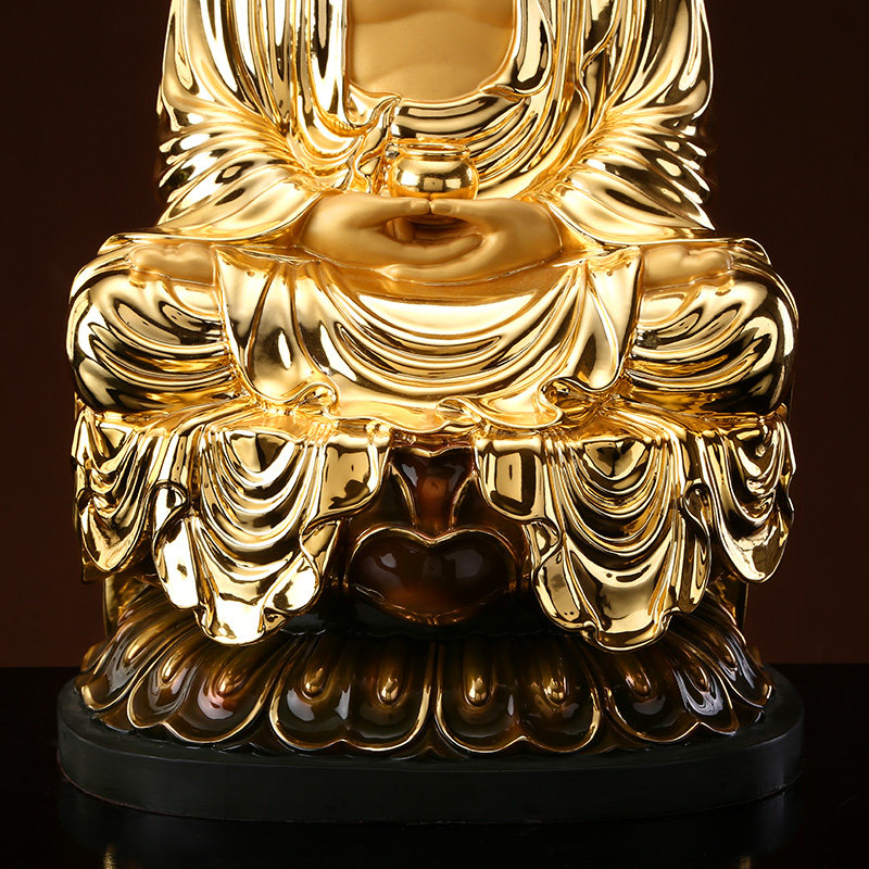 台湾鎏金释迦牟尼佛像纯铜三宝佛佛像摆件家居供奉释迦摩尼佛陀像