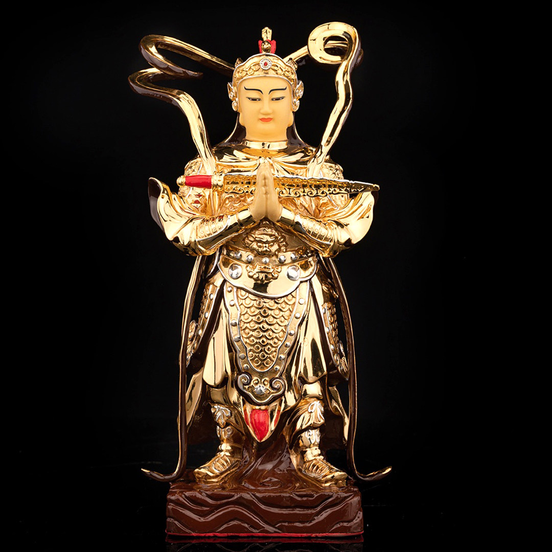 台湾鎏金韦陀佛像纯铜合掌韦驮菩萨神像降魔摆件