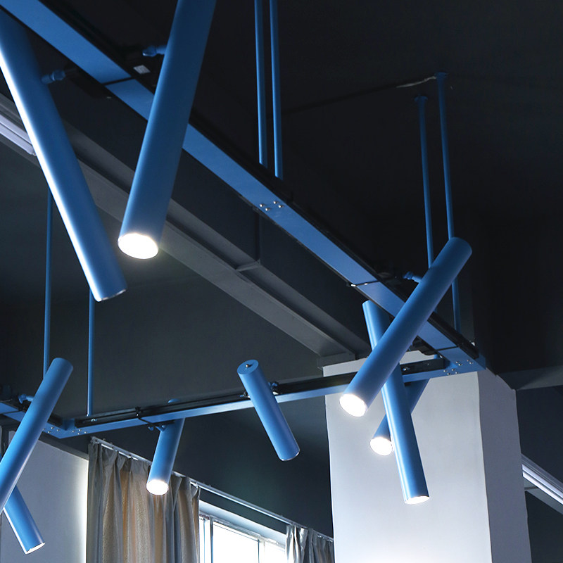 led网咖蓝色商用导轨长杆展厅工业店铺服装店射灯