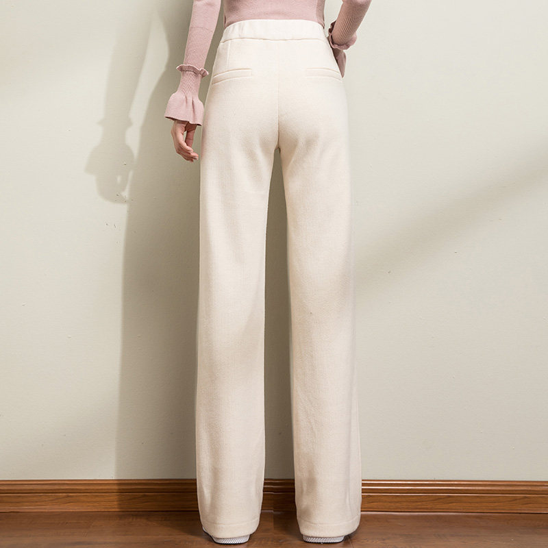 浅色米白色针织裤子女秋冬加厚加绒羊绒毛呢阔腿裤直筒高腰垂坠感