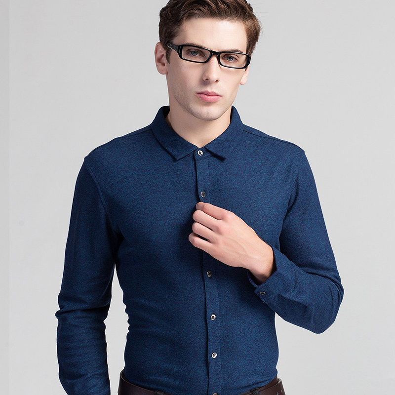 羊毛纯色衬衣免烫衬衫中年男士加厚保暖长袖衬衫