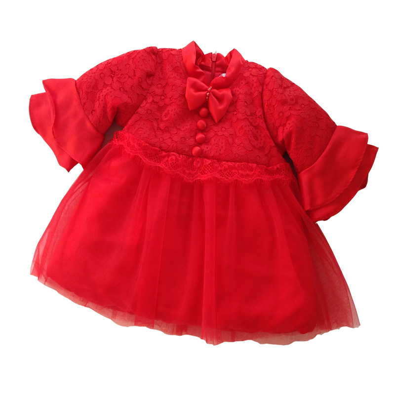 婴儿连衣裙女童蕾丝公主裙女宝宝百天周岁加厚礼服裙1岁生日棉服