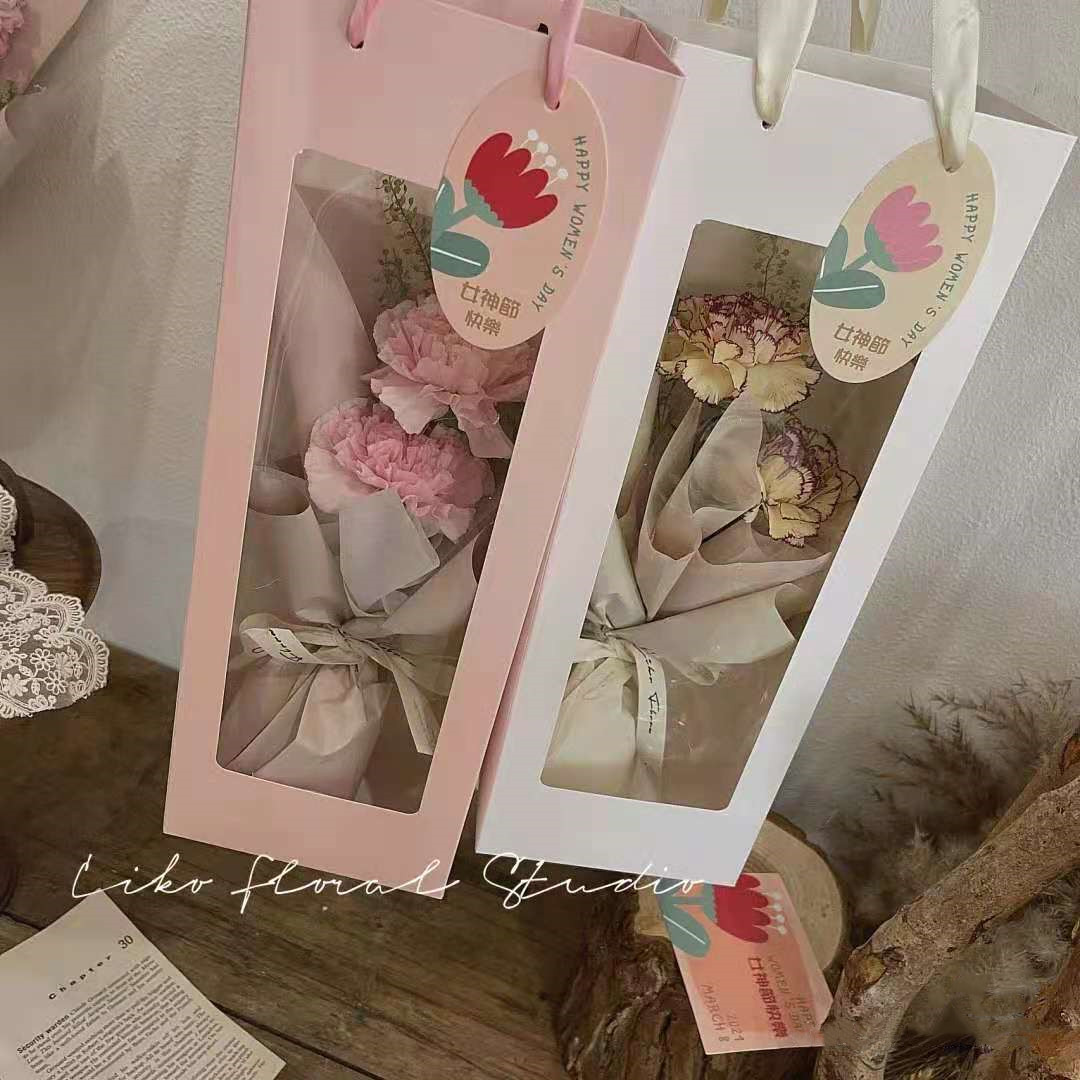 情人节单支郁金香装花袋开窗透明pvc包装袋鲜花手提袋礼品袋