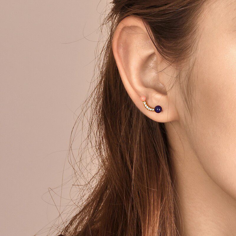 emphasis艾斐cosmos18k红色黄金青金金石右耳耳钉耳饰