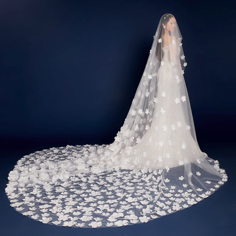 新款超长新娘婚纱纱头纱超花瓣水晶相恋长头头纱