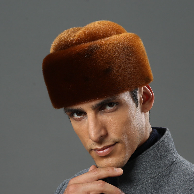 晨瑶进口海豹帽子男士冬季皮草帽子时尚保暖真皮帽整皮水貂毛帽子