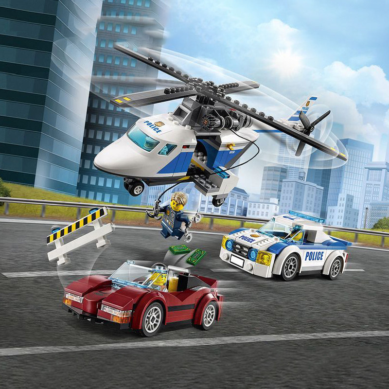 乐高城市系列高速追捕60138警察直升飞机警车抓小塑料积木