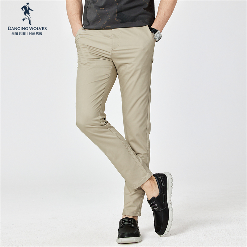 【纯棉透气】与狼共舞轻薄休闲裤男士2022夏款纯色直筒弹力长裤子