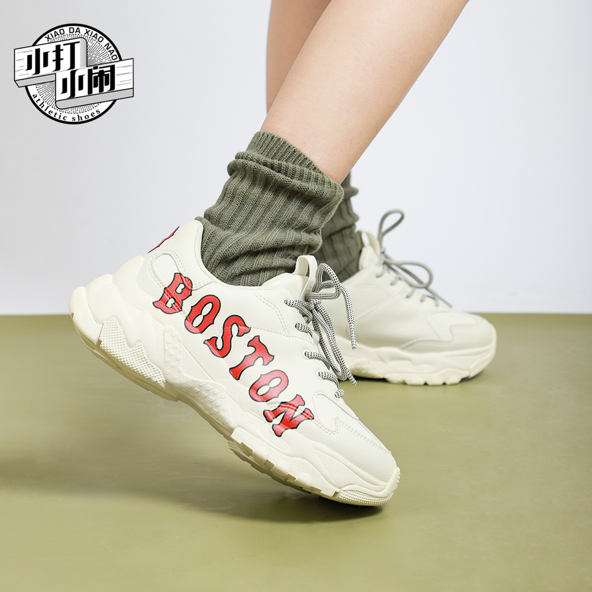 mlb老爹波士顿运动鞋时尚复古厚底增高情侣慢跑鞋运动休闲鞋