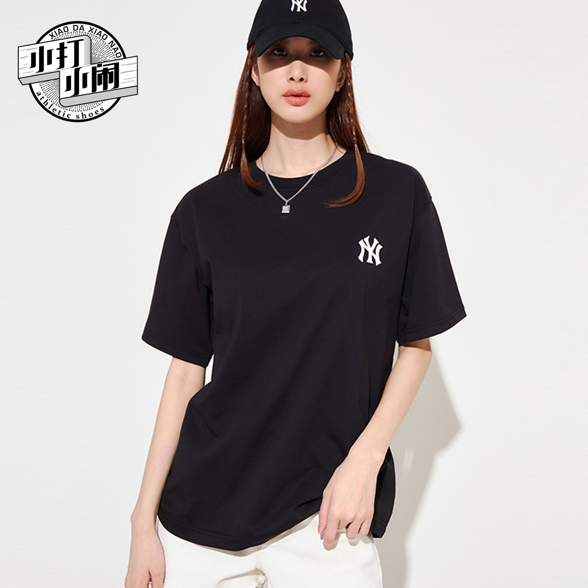 mlbny半袖情侣宽松印花拼色大标后背正品运动t恤