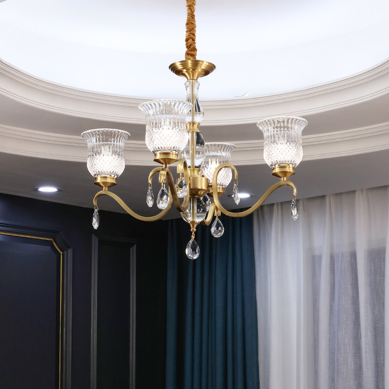 世冠 客厅吊灯全铜水晶灯欧式灯具餐厅卧室灯饰法式奢华大气铜灯