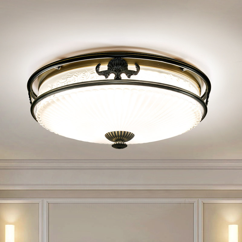 世冠 卧室灯吸顶灯圆形过道灯台阳灯具温馨浪漫led房间全铜吸顶灯