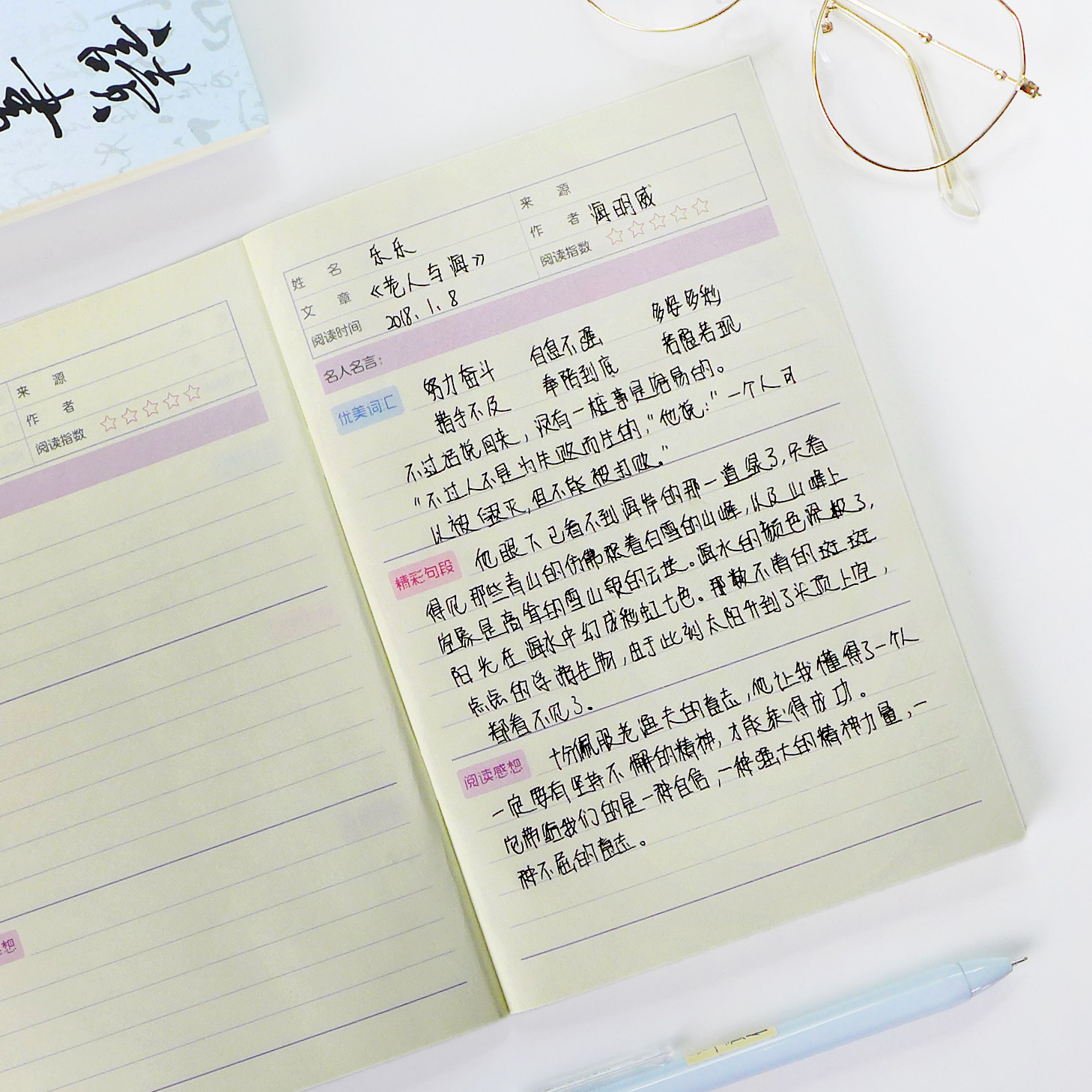 中小学生读书笔记本阅读摘抄日记本子课外阅读好词好句采集记录本