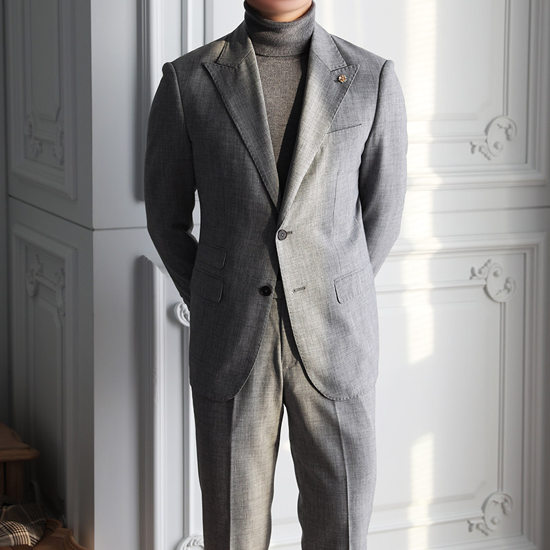 西装单排商务春夏季百搭绅士高级精致复古经典西服