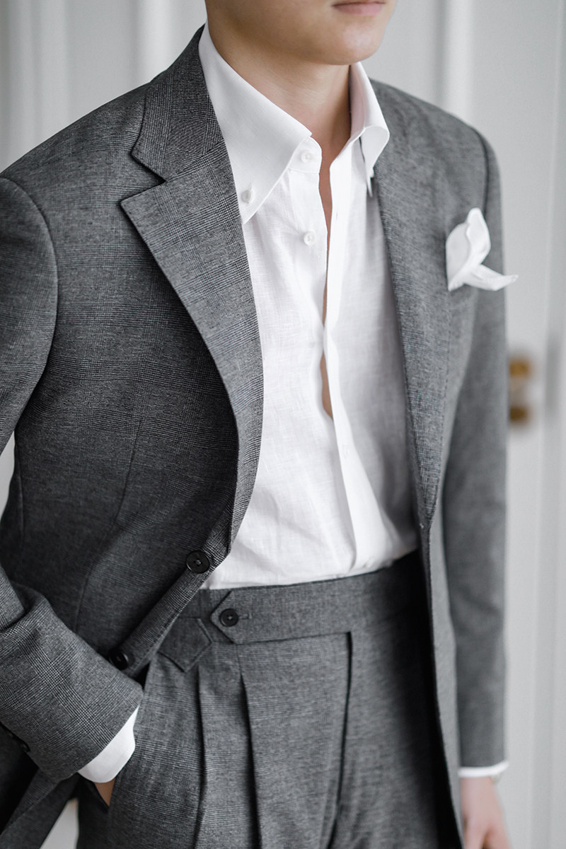 免烫休闲百搭西装复古商务那不勒斯礼服意式格子西服