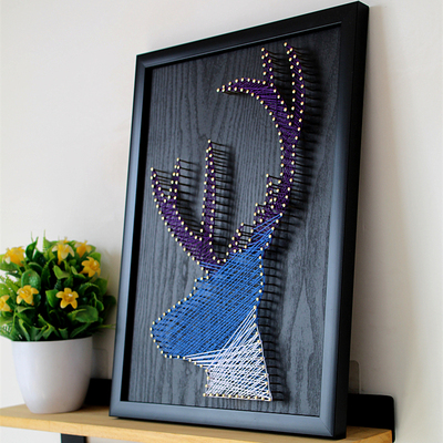 森林鹿 钉子绕线画 手工装饰礼品 diy材料包或成品 纱线渐变色