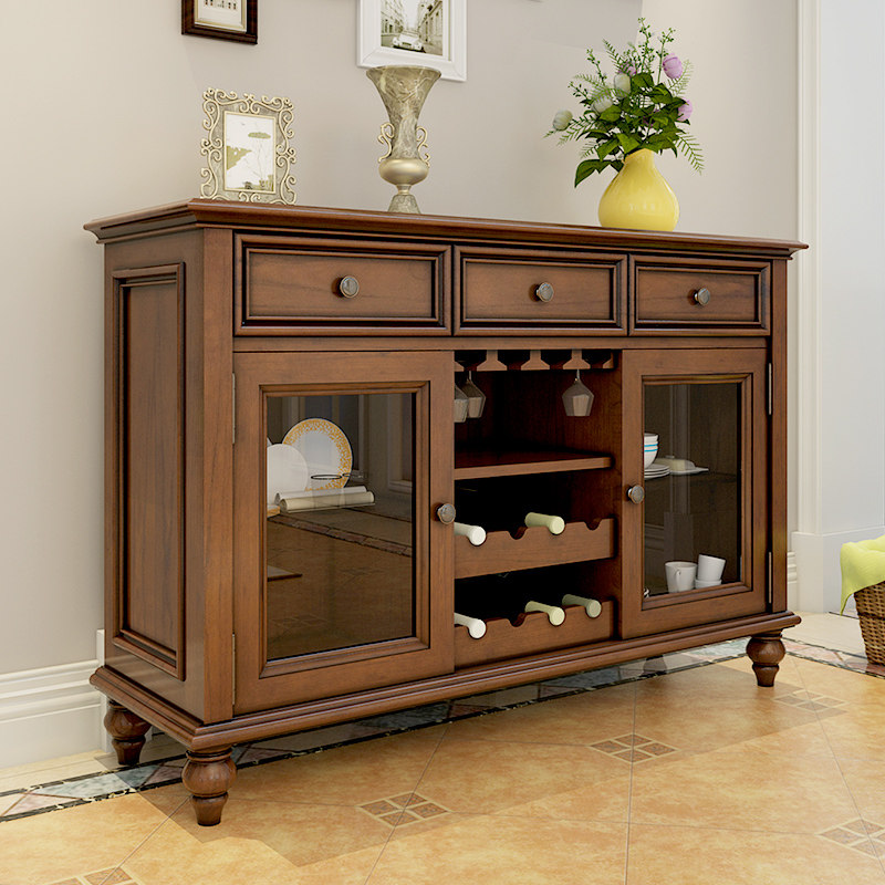 美式实木餐边柜酒柜茶水柜中式复古厨房储物柜餐厅客厅收纳柜家具