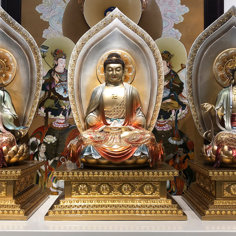 佛像高端大尊纯铜西方三圣阿弥陀佛观音菩萨寺庙装饰摆件