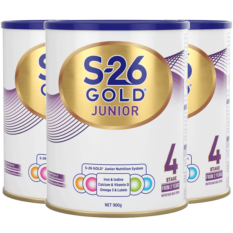 澳洲惠氏s26金装4段儿童奶粉900g四段新西兰进口宝宝2岁以上3罐