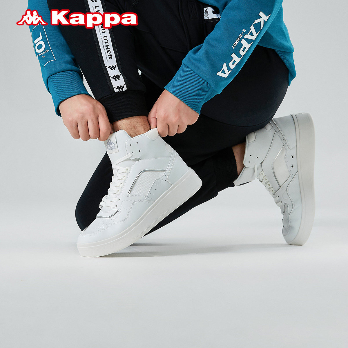 kappa卡帕皮面面板情侣男女运动鞋高帮篮球鞋小白鞋篮球鞋