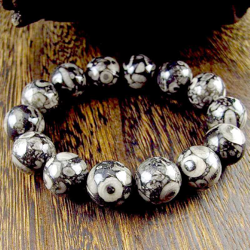 相石缘16mm天然贝壳化石手链男手串玛瑙玉石饰品手链