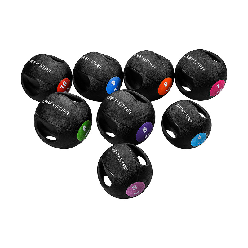 劳拉之星双耳药球健身橡胶球力量训练平衡实心重力球彩色双手柄球