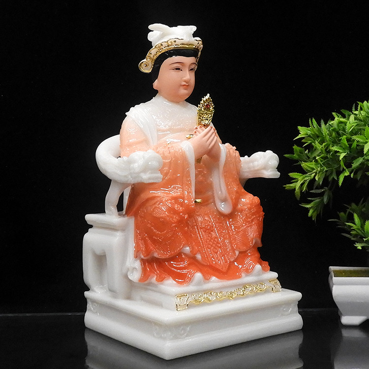 泰山神像老母汉白玉16寸凤冠碧霞元娘娘摆件