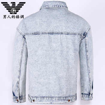 V grid light color denim jacket men's washed jacket 2024 ພາກຮຽນ spring ແລະດູໃບໄມ້ລົ່ນໃຫມ່ວ່າງຂະຫນາດໃຫຍ່ denim jacket trendy