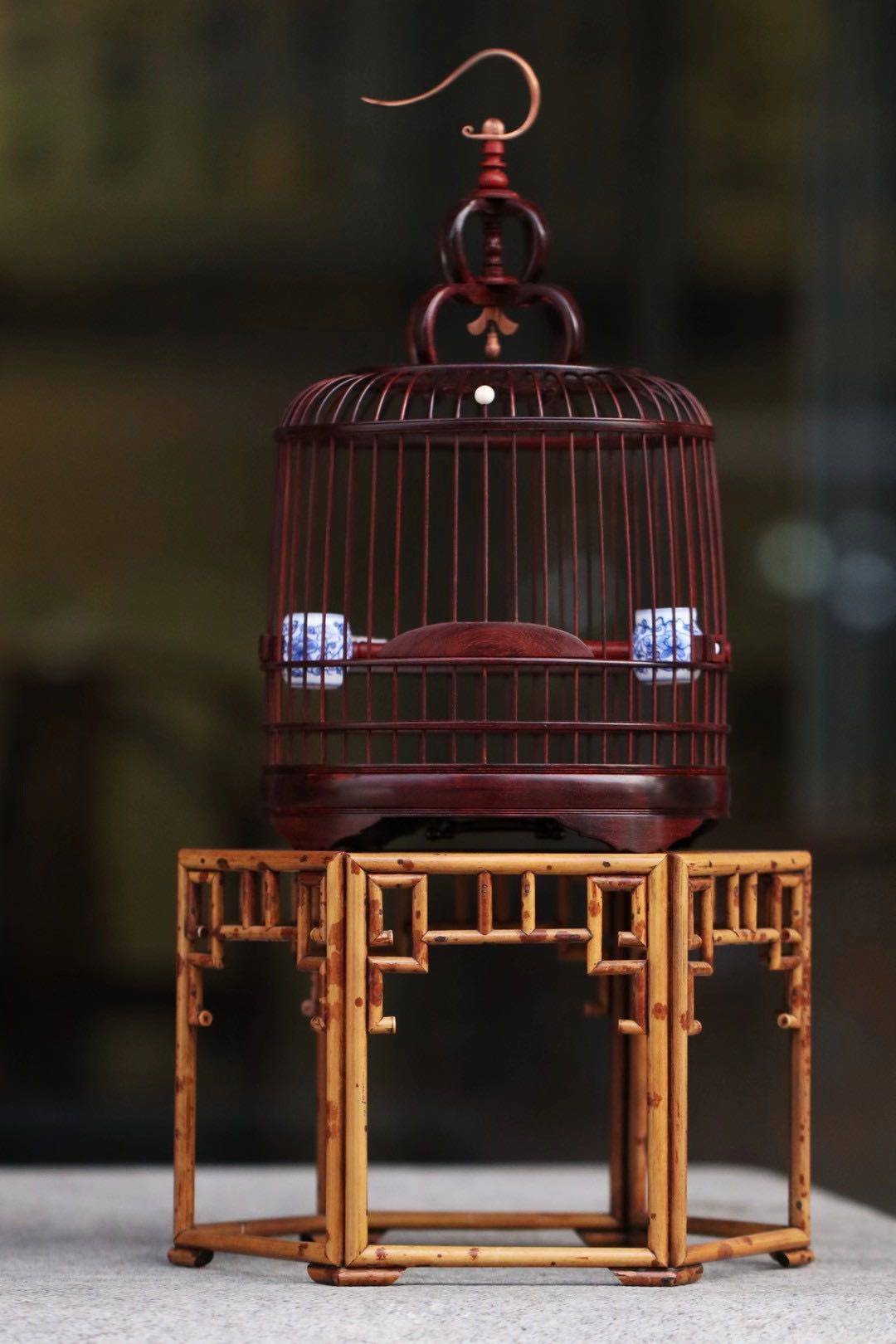 鸟笼印度小叶紫檀精品画眉八哥红木鸟笼子配件摆件