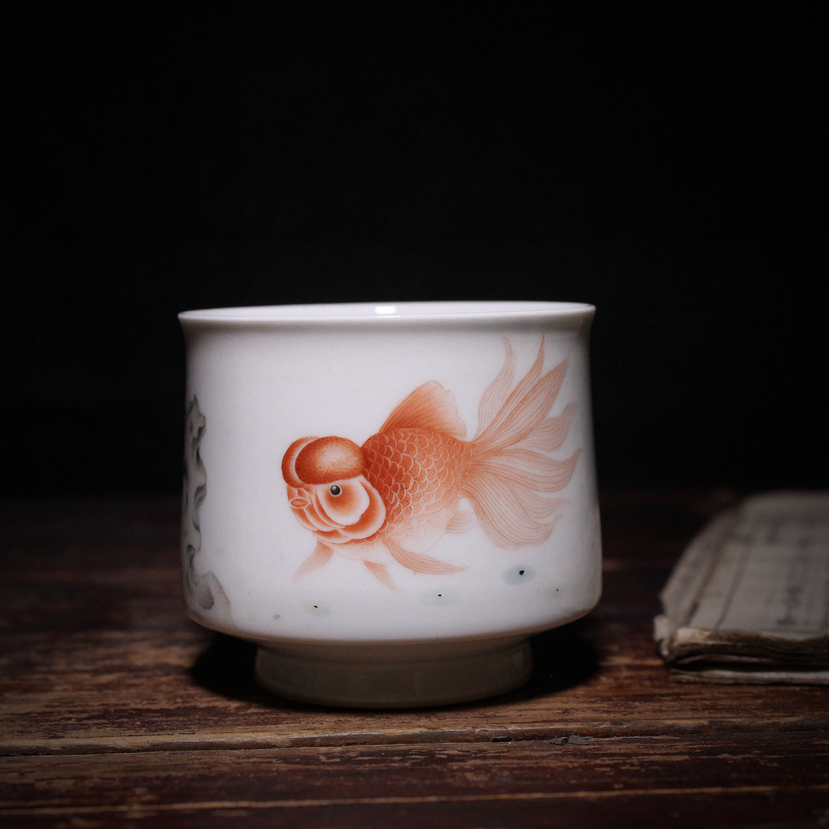 知物系列景德镇陶瓷手工手绘金鱼茶杯主人一物一拍茶杯