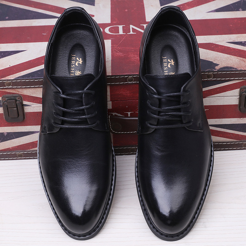 结婚皮鞋男商务正装新郎学生韩版休闲青年黑色真皮内增高男鞋冬季
