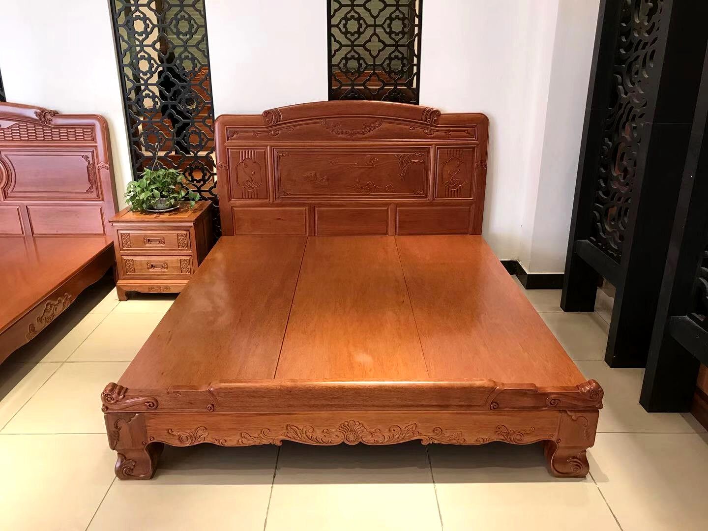 实木非洲菠萝格大床红木木床花梨1.8米红木家具大脚实木床