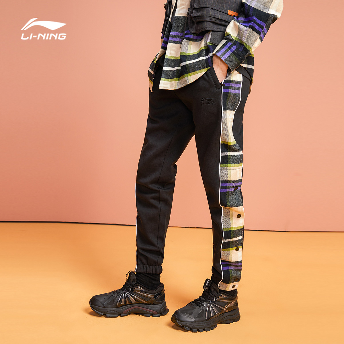 中国李宁排扣裤子男2020秋冬季新款宽松收口束脚休闲长裤aklq829