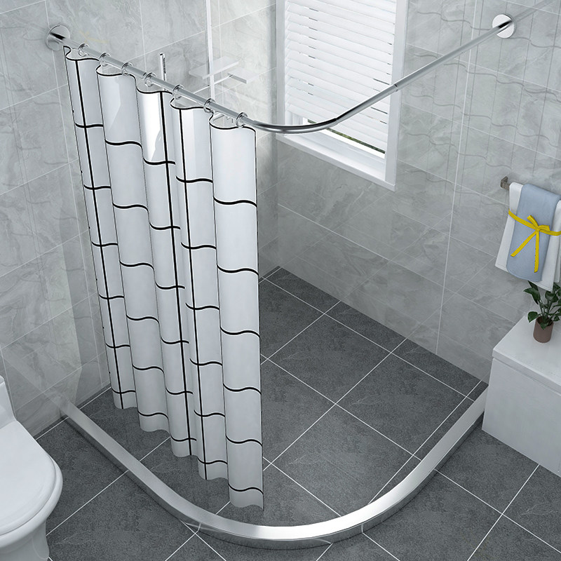 打孔弧形浴帘套装淋浴卫生间隔断洗澡间帘子挂帘浴帘杆