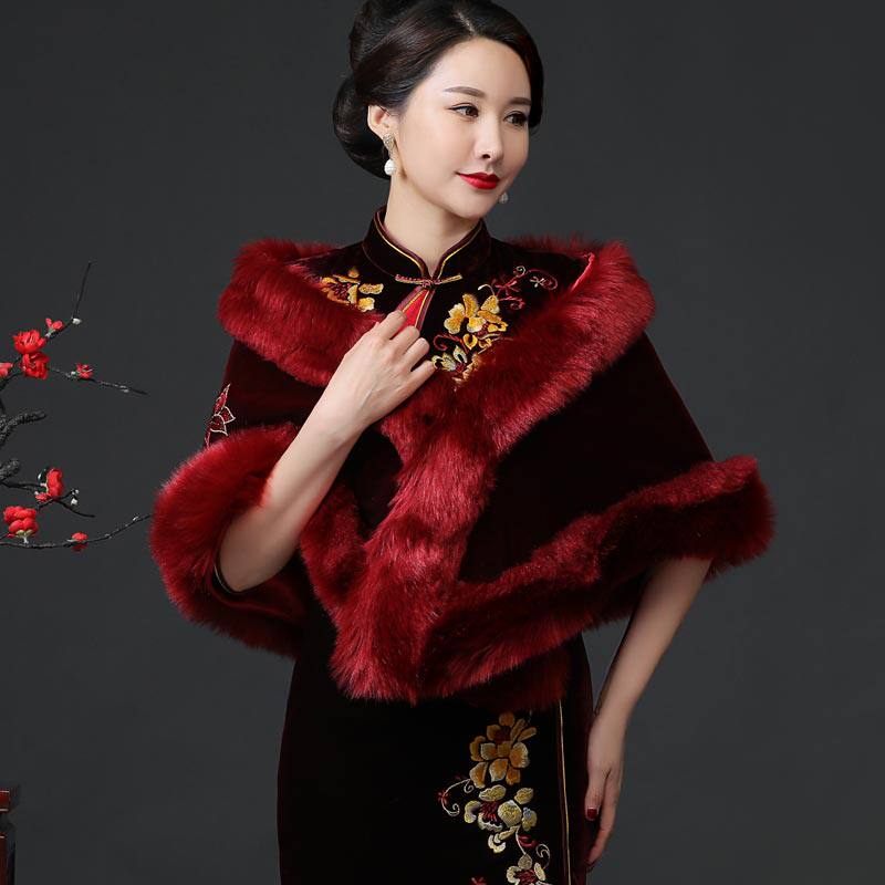 秋冬中年披肩外搭旗袍装斗妈妈保暖新款婚礼围巾