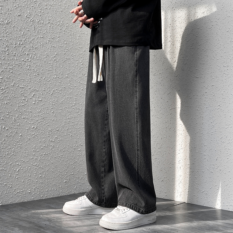 黑色牛仔裤男直筒宽松阔腿休闲长裤春季潮牌大码韩版潮流老爹裤子