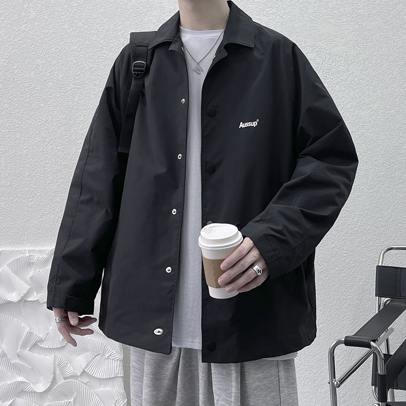 外套男春秋季宽松大码翻领休闲潮牌教练夹克港风痞帅潮流百搭春装
