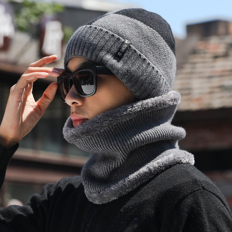帽子男冬天针织毛线帽加厚骑车保暖防寒风青年帽冬季男士棉帽格纹