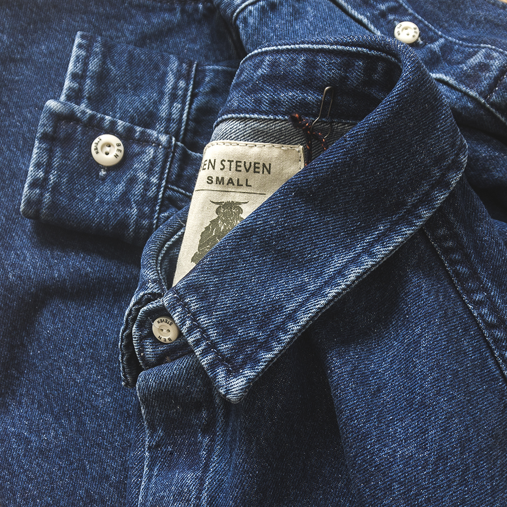 复刻紫标 秋季日系复古重磅牛仔衣男 深蓝水洗宽松多口袋工装衬衫