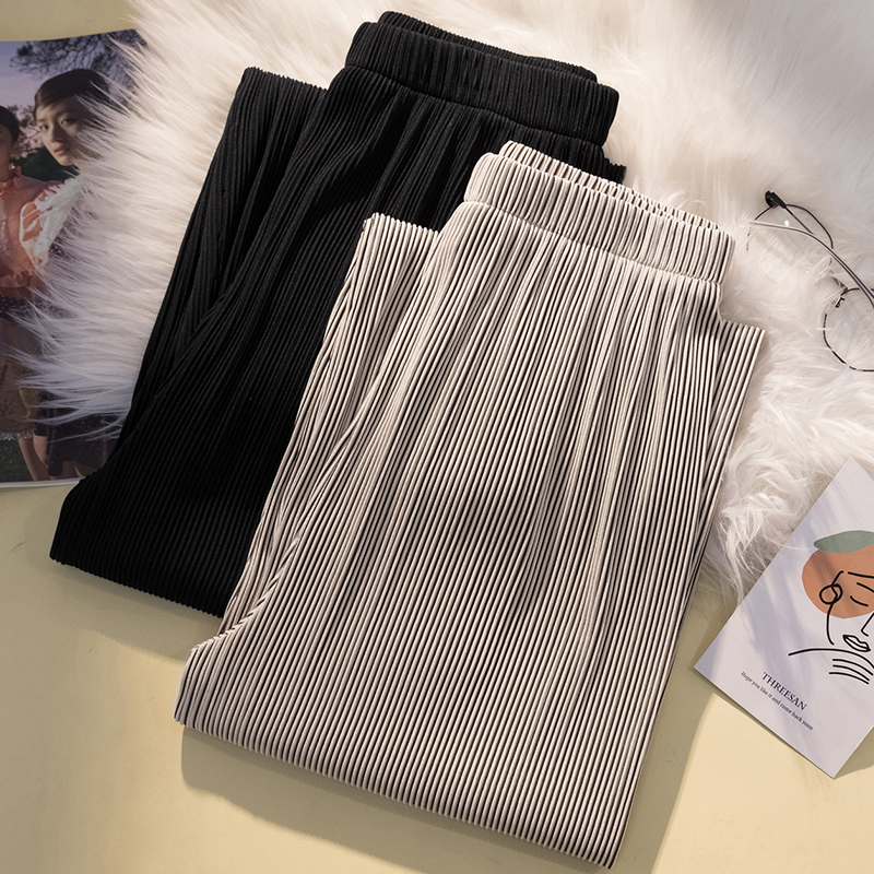 冰丝阔腿裤女2022年夏季新款韩版大码女装薄款宽松直筒雪纺拖地裤