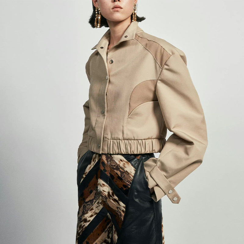 jacqueswei2022早春新品拼色分割夹克立领短款外套blank买手店