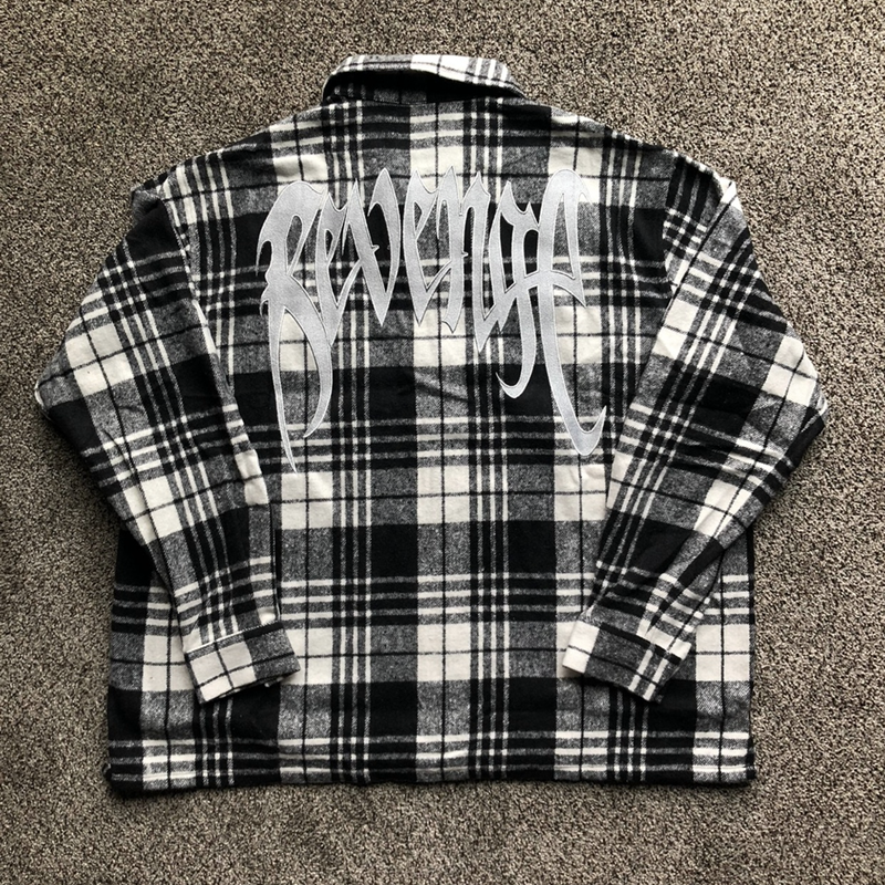 Revenge Embroidered Flannel 格子图案宽松刺绣外套拉链衬衫